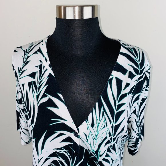 Talbots Tropical Fern Leaf Print Cardigan M - Picture 2 of 4